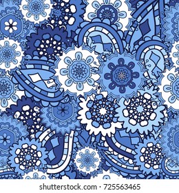 Bright seamless  pattern with   leaves and  flowers. Multicolor texture, detailed Doodles