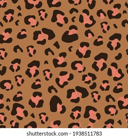 Bright seamless pattern with leopard print on a colored background. Vector illustration for printing on fabric, wallpaper, packaging paper, clothing. Cute baby background