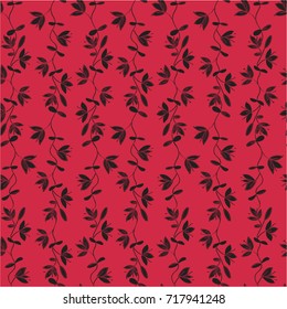 bright seamless pattern, a liana with flowers and leaves, vines, a climbing plant  on a red background. Freehand drawing vector  with doodles. modern seamless pattern.
