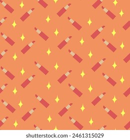 Bright seamless pattern of lip print and lipstick. Vector illustration