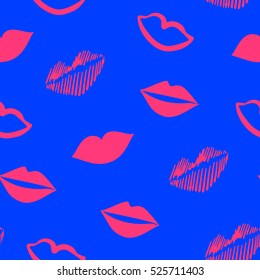 Bright seamless pattern with lips. Valentines day ornament for textile and wrapping.