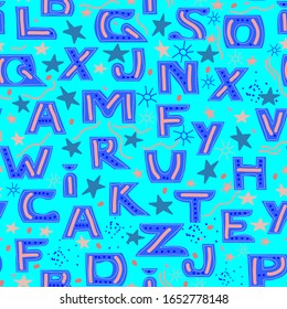 bright seamless pattern made up of letters of the English alphabet. children's pattern for decorating fabric and Wallpaper.