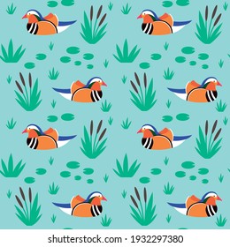 bright seamless pattern with mandarin ducks for kids