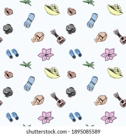 bright seamless pattern massage and spa for people. vector doodle sketches