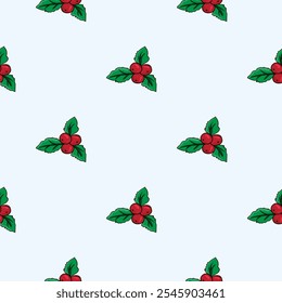 Bright seamless pattern with mistletoe branch. Endless New Year and Christmas background. Design for decoration, wrapping paper, print