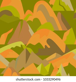 Bright seamless pattern with mountain icons in flat style. Repeatable background with different rock and hill symbols.