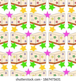 bright seamless pattern of multi-colored boxes with lids 