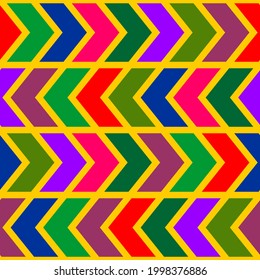 Bright seamless pattern with multicoloured chevrons. Gift wrap. Vector design.