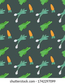 Luminoso patrón impecable, cebollas y apio al estilo escandinavo. Fondo único dibujado a mano. Ilustración vectorial moderna.