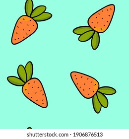 Bright seamless pattern from orange carrots on a blue background. Vector background of carrots in doodle style for textiles, prints, cards, posters.