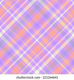 Bright seamless pattern with orange and purple diagonal stripes and cells for girls