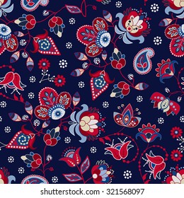 Bright seamless pattern in paisley style