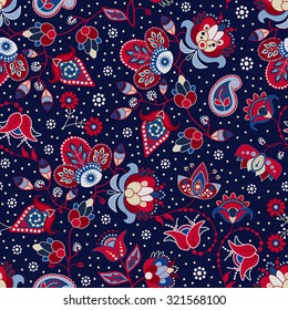 Bright seamless pattern in paisley style