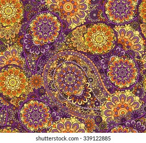 Bright seamless pattern in paisley style. Indian pattern.