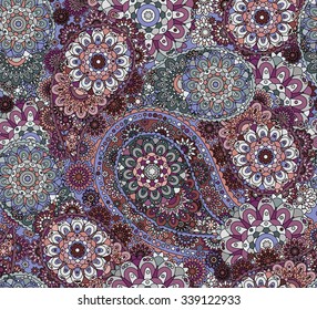 Bright seamless pattern in paisley style