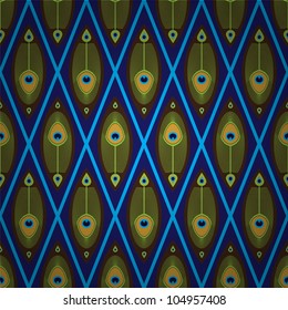 Bright seamless pattern with peacock's feathers in Asian style