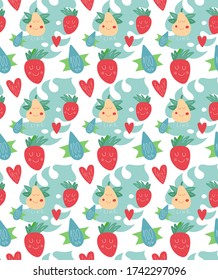 Bright seamless pattern, pear and strawberry in scandinavian style. Unique hand drawn background. Modern vector illustration.