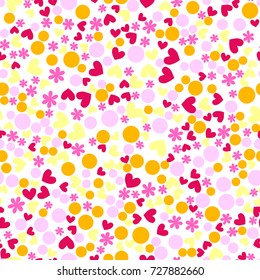 Bright seamless pattern with peas, hearts and flowers. Romantic vector illustration for Valentine's Day, baby announcement, Mother's Day, wedding design, scrapbook, gift wrapping paper, textiles.
