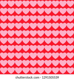 Bright seamless pattern with a lot of pink hearts on red. Happy Valentine's Day.