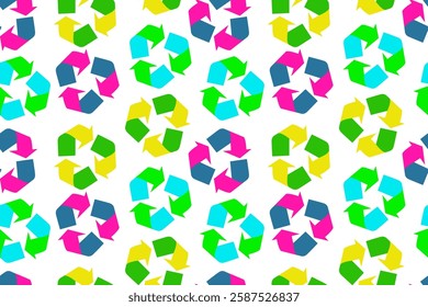bright seamless pattern recycling sign silhouette for earth day, save nature, white background, web design, paper textile and postcard