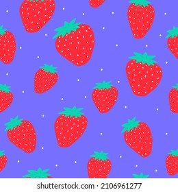 Bright seamless pattern with red abstract strawberry in different sizes,vector illustration for textile, cover design,wallpaper,colorful print for kitchen fabric,summer fruit background,flat clip art.