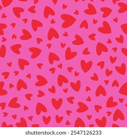 Bright seamless pattern with red hearts on a pink background for Valentine's Day. Festive print for the celebration of love. Lots of hearts. Seamless pattern for textiles, gift wrap, design