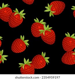 Bright seamless pattern with red ripe strawberries. Repeating background with berries. Vector print.