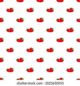 Bright seamless pattern with red strawberries.  Strawberry berry pattern isolated on white Vector background. 