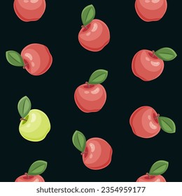 Bright seamless pattern with ripe apples. Repeating background with fruit. Vector print.