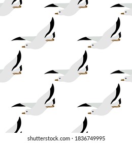 
Bright seamless pattern with seagulls on a white background. Sea birds in a flat style.
Stock vector illustration for decor and design, textiles,
wallpaper, wrapping paper