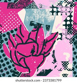 Patrón luminoso sin fisuras con formas y flores con diferentes texturas. Resumen de fondo, impresión, diseño