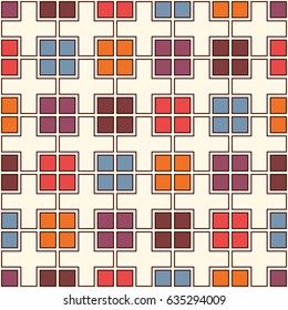 Bright seamless pattern with simple geometric ornament. Repeated square abstract background. Modern style surface texture. Digital paper, textile print, page fill. Vector art