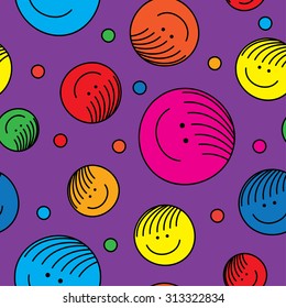 Bright seamless pattern with smiles and polka dots