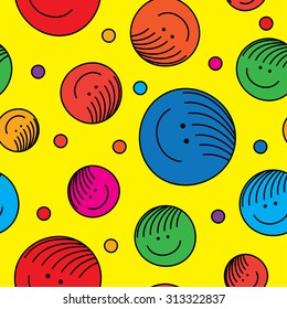 Bright seamless pattern with smiles and polka dots