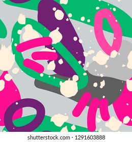 Bright seamless pattern with splashes of paint. Abstract Painted texture with ink splatter.