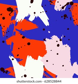 Bright seamless pattern with splashes of paint. Abstract Painted texture with ink splatter. 