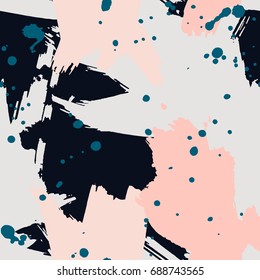 Bright seamless pattern with splashes of paint. Abstract Painted texture with ink splatter.