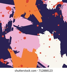 Bright Seamless Pattern With Splashes Of Paint. Abstract Painted Texture With Ink Splatter.