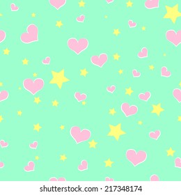 Bright seamless pattern with  stars and hearts for girls