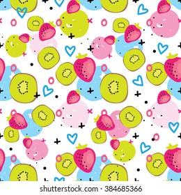 Bright seamless pattern with strawberries and kiwi.