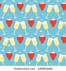 Bright seamless pattern with strawberry and cocktail