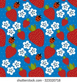 bright seamless pattern with strawberry and Ladybird - vector illustration