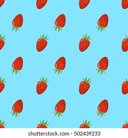 Bright seamless pattern with a strawberry. turquoise background