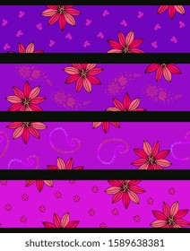 Bright seamless pattern from stripes with floral ornament. Fashionable design. Print for fabric, clothing, cover, card. 