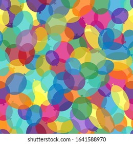 Bright seamless pattern of translucent balloons of different colors