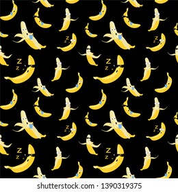 Bright seamless pattern of tropical fruits, funny bananas with glasses