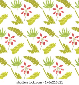 Bright seamless pattern of tropical leaves