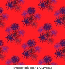 Bright seamless pattern with tropical sea urchins. Purple exotic silhouettes on red background. Decorative print for wallpaper, textile, wrapping paper, fabric print. Vector illustration.