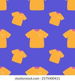 Bright seamless pattern with t-shirts on a blue background