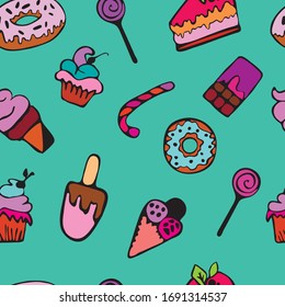 bright seamless pattern with a variety of sweets
